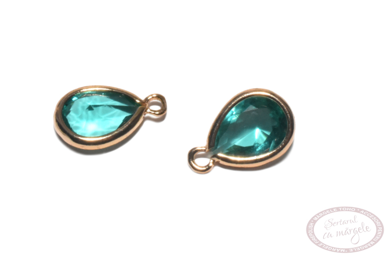 58717 Ornament charm 11x7mm Crystal glass drop Emerald Blue Zircon Crystal Gold placat cu aur n