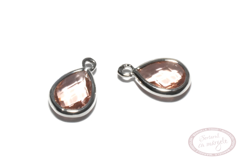 58730 Charm 11x7mm Crystal glass drop Vintage Pink Crystal Silver n