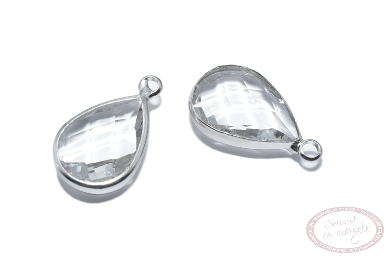 58314 Ornament charm 10x14mm Crystal glass drop Transparent Crystal Silver placat cu argint