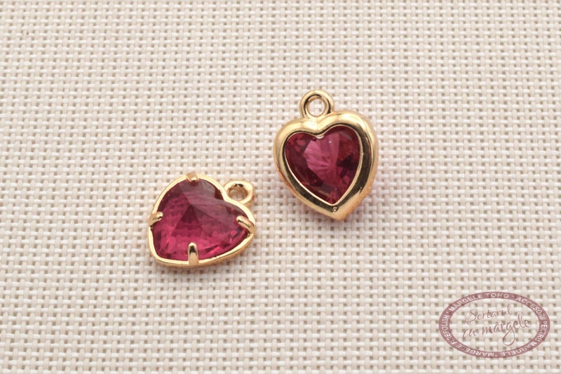 62925 Ornament charm 12x10mm cu cristal fatetat inimioara Indian Pink Gold placat cu aur