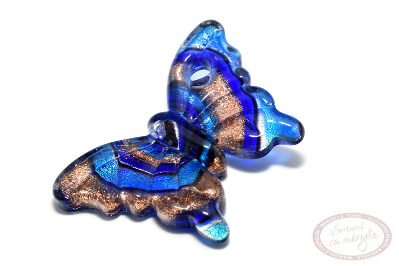 75020318BLU Pandantiv fluture sticla Murano 29x45mm Blue