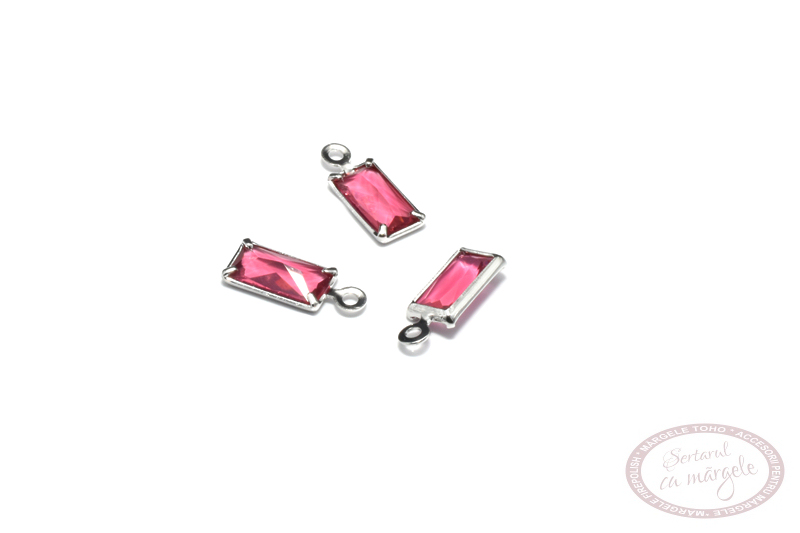 76899 Ornament charm DQ cu cristal fatetat 9x3mm Ruby Pink Silver placat cu argint