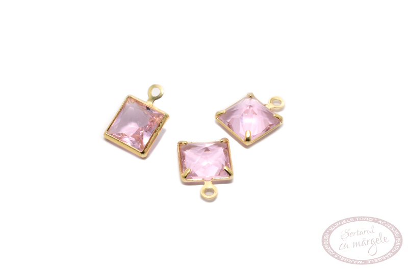 76882 Ornament charm DQ cu cristal fatetat 6x6mm Light Pink Gold placat cu aur